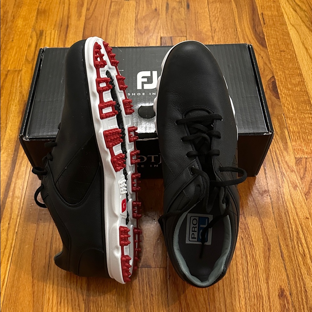 FootJoy Black Golf Shoes with Red and White Accents